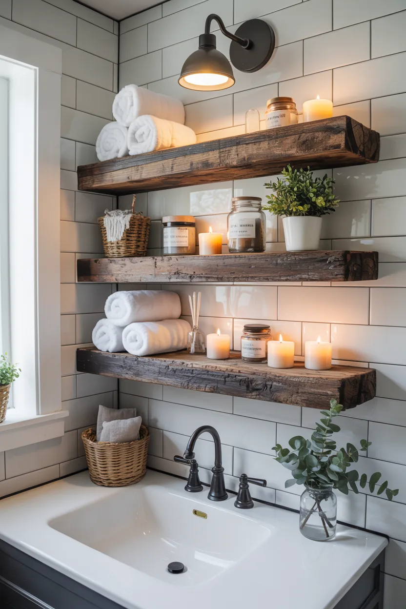 Add Reclaimed Wood Floating Shelves
