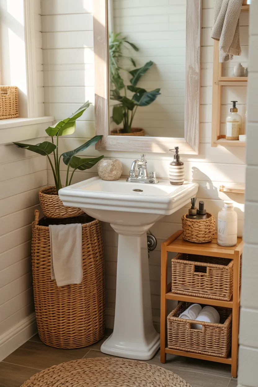 Pair Tiny Pedestals with Baskets