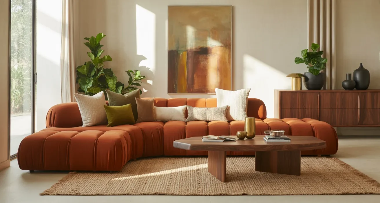 Orange Couch Living Room