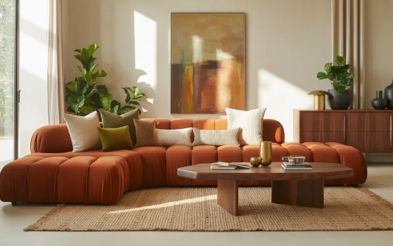 Orange Couch Living Room